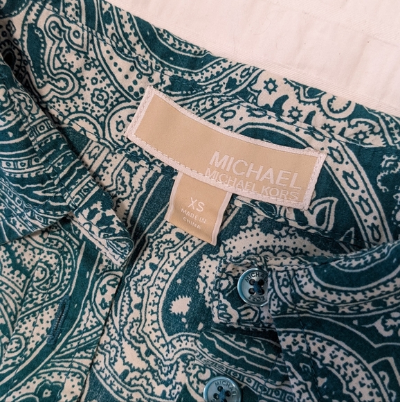 EUC Michael Kors paisley teal blouse - Picture 3 of 7